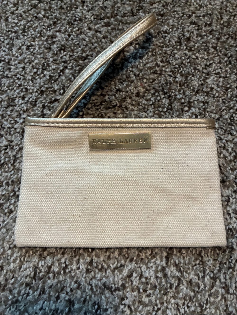 ⭐️ Ralph Lauren Cream Canvas Wristlet with Gold Trim